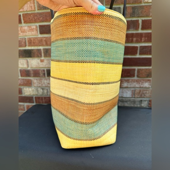 Talbots Tri-Color Paper Straw Tote Shoulder Bag Snap Closure 17” X 13.5” X 11.5” - Picture 11 of 12